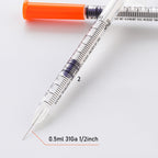 U-100 31G 0.5cc 1/2 Inch (13mm) Syringes, Individually Wrapped Pack of 100