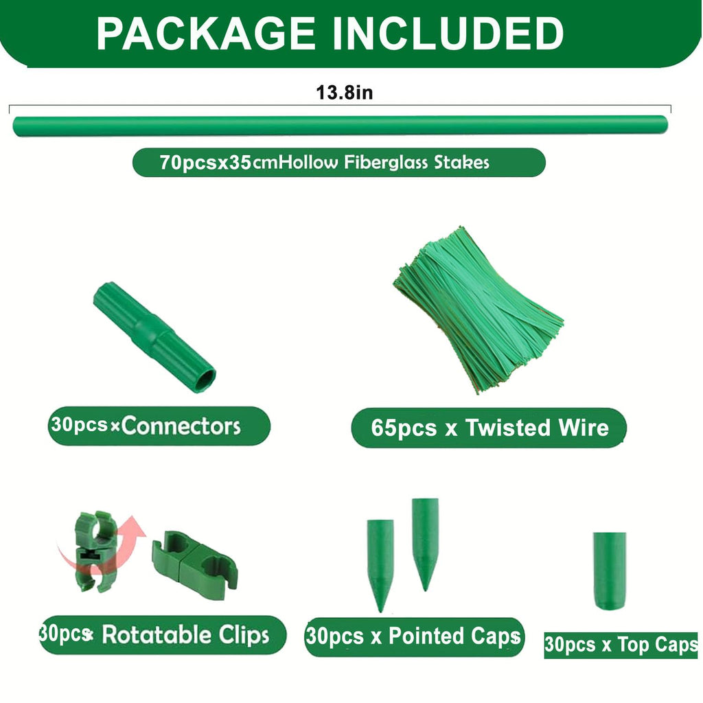 70Sets Garden Stakes Set 255pcs with 14 Inch Plant Sticks and Stake Arms, DIY 4ft 5ft 6ft 7ft 8ft Tomato Stakes, Garden Stakes for Vegetables Tomato Pepper Indoor Outdoor Plants