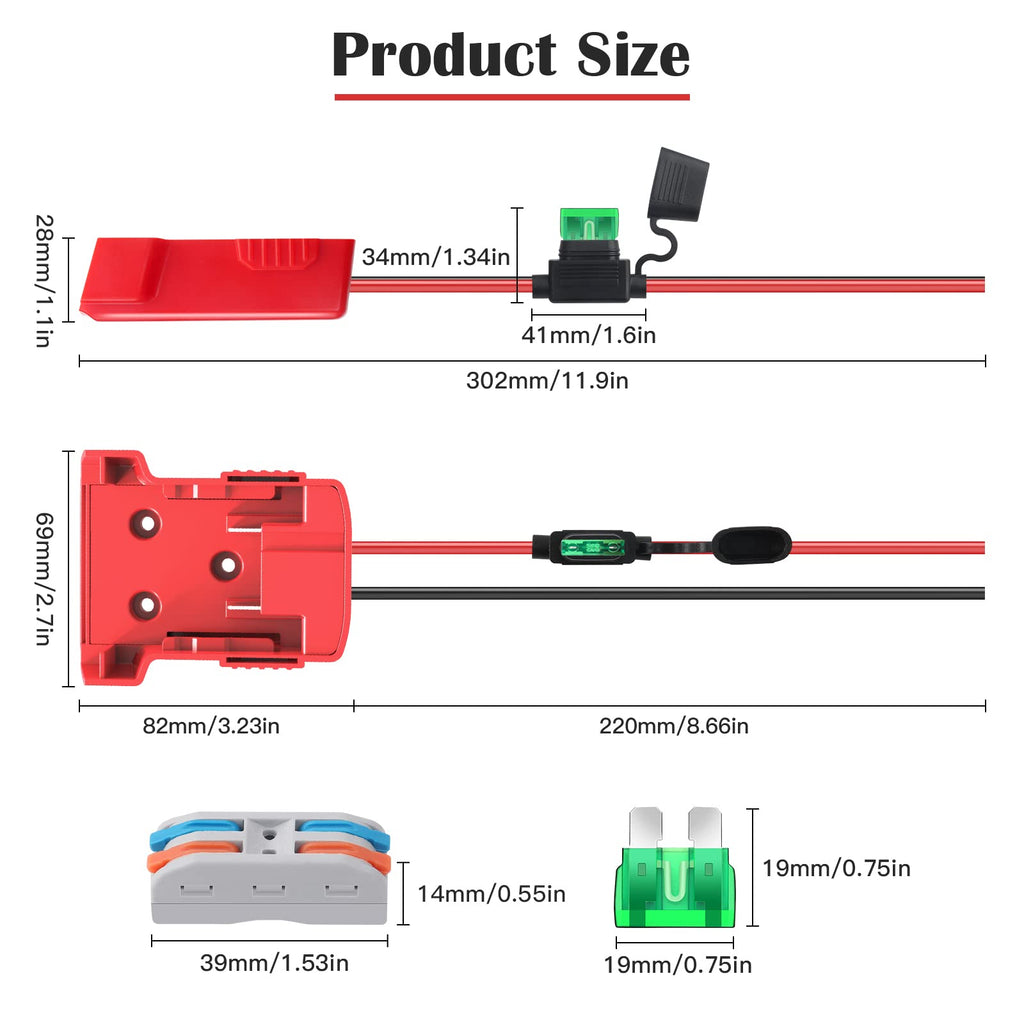 2 Packs Power Wheel Adapter for Milwaukee M18 Battery Adapter 18V Power Wheel Battery Converter with Fuses & Wire Terminals, 12AWG Wire, Power Connector for DIY Rc Car Toys, Robotics and Rc Truck