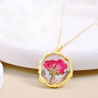 Hefestus Birth Flower Necklaces for Women,June Month Real Pressed Rose Flower Necklace,Boho-Style Personalized Jewelry,Handmade Floral Pendant,Thoughtful Gift for Christmas,Birthday|18" (Gold)