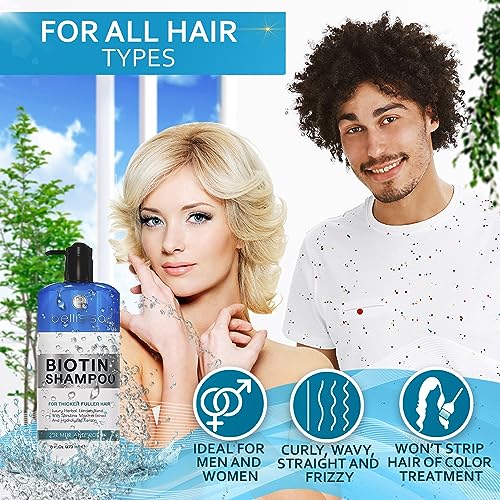 Biotin Shampoo for Thicker Stronger Hair - Volumizing & Thickening Shampoo for Men and Women - Sulfate Free, Salon Grade Formula to Boost Volume for Fine and Thinning Hair - Ideal for All Hair Types