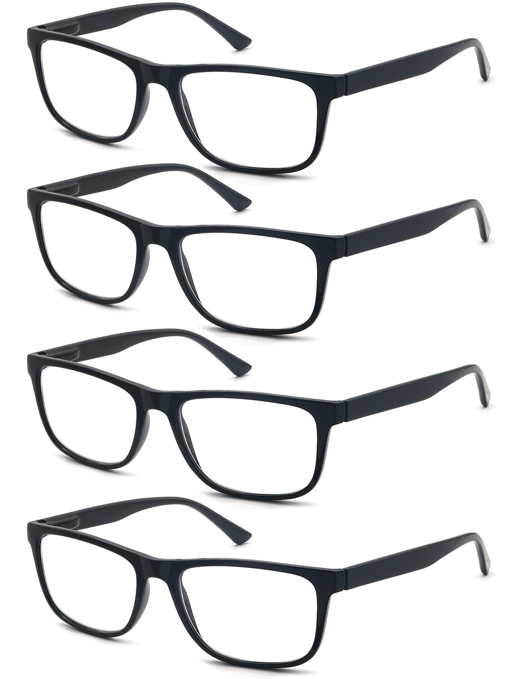 OLOMEE Reading Glasses 1.50 Oversized Large Square Men Readers Black Frame 4 Pack,Comfy Lightweight Eyeglasses for Reading Flexible Spring Hinge