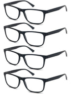 OLOMEE Reading Glasses 1.50 Oversized Large Square Men Readers Black Frame 4 Pack,Comfy Lightweight Eyeglasses for Reading Flexible Spring Hinge