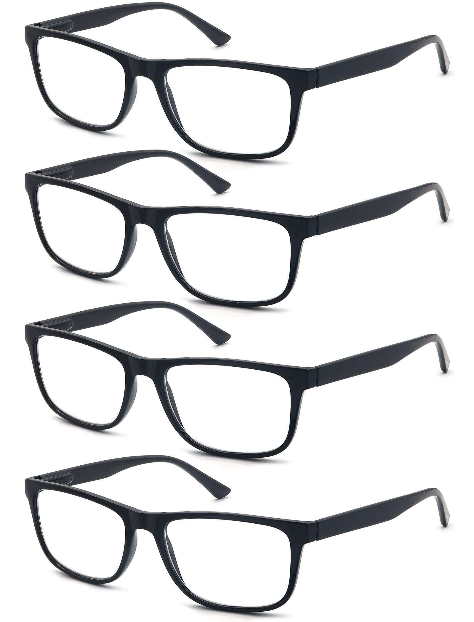 OLOMEE Reading Glasses 1.50 Oversized Large Square Men Readers Black Frame 4 Pack,Comfy Lightweight Eyeglasses for Reading Flexible Spring Hinge