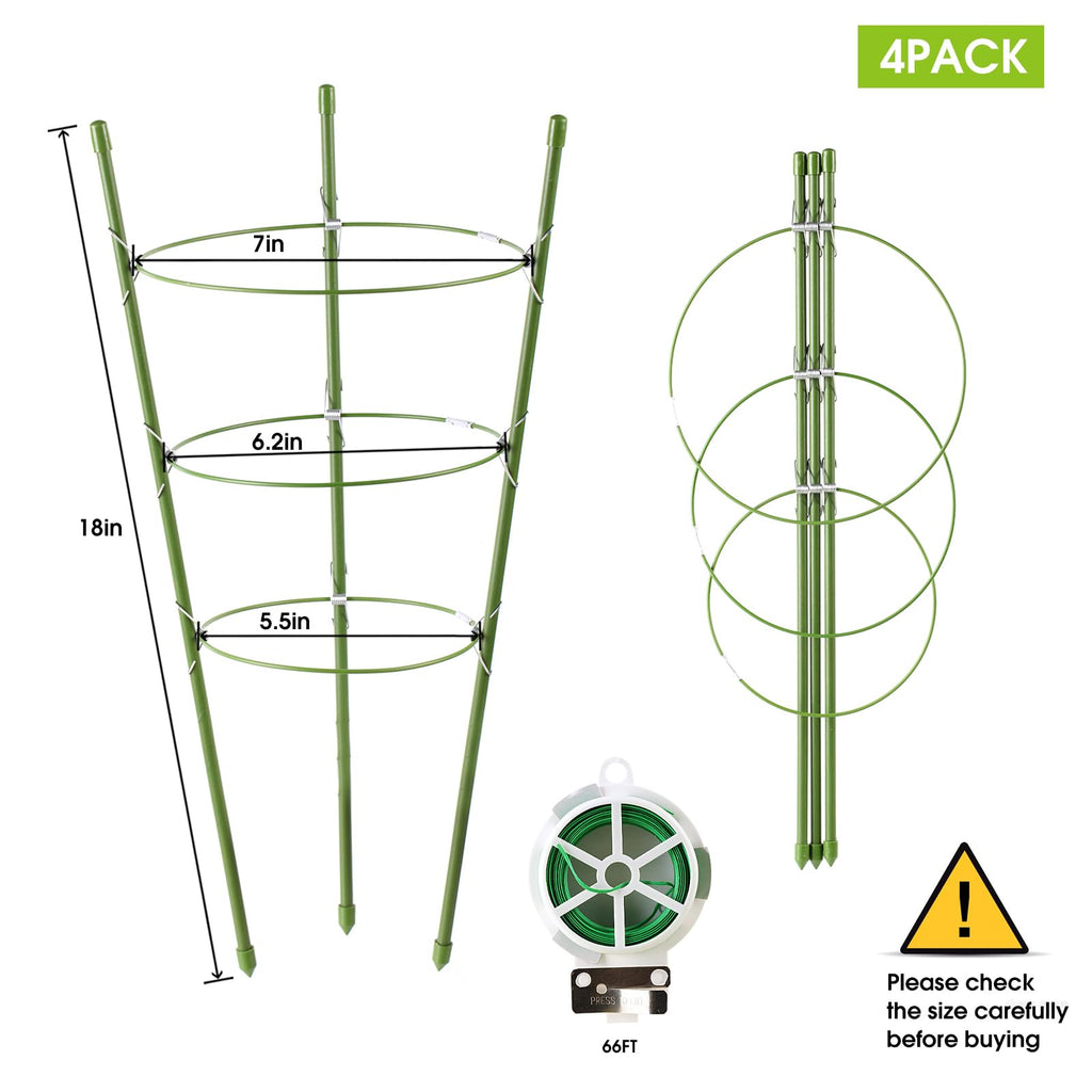 4 Pack Tomato Cage, 24 inches Plant Support Cages for Garden, Upgrade Garden Plant Stakes with Adjustable Rings, Plants Trellis for Tomato, Flower, Climbing Plants, with Twist Tie