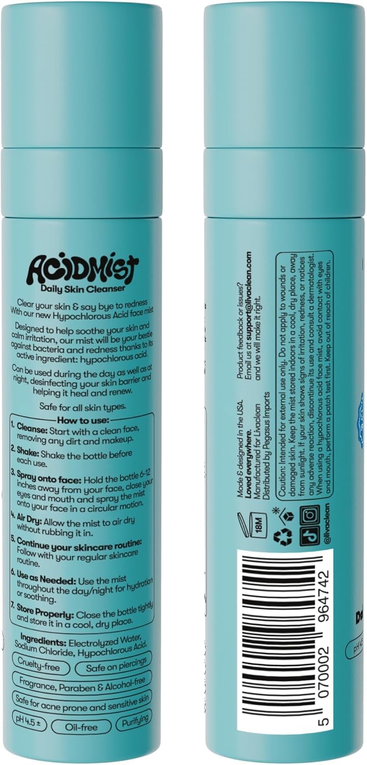 2 Pack Hypochlorous Acid Spray for Face & Body - 2 x 3.4 fl oz - Helps Reduce Redness and Breakouts - Multi-Purpose Travel Size Hypochlorous Spray - Topical Facial Skin Repair - pH-Balancing Toner