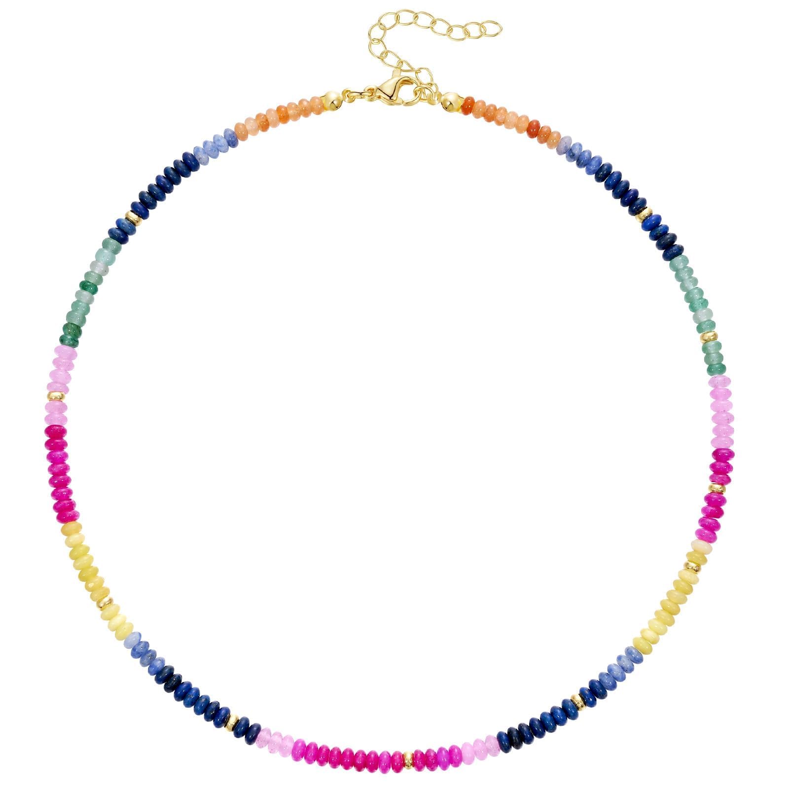 KELORIS PATH Beaded Necklace for Women, Colorful Gemstone Choker for Summer(05)