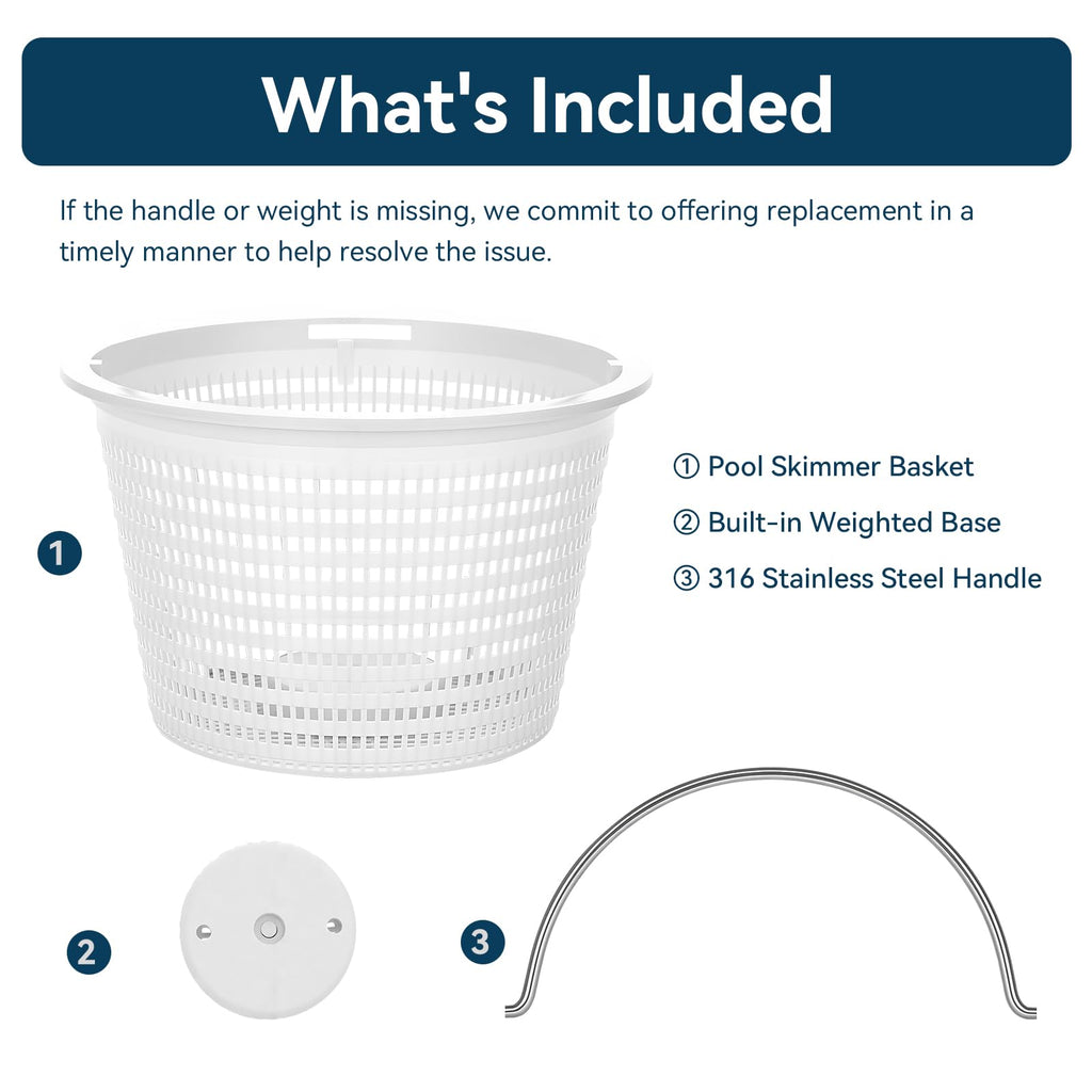 Monitok Pool Skimmer Basket for Inground Pools, Heavy-Duty with 316 Stainless Steel Handle & Built-in Weight, Compatible with Hayward SP1070/SP1070E Pool Basket and Pentair U-3 Skimmer Basket
