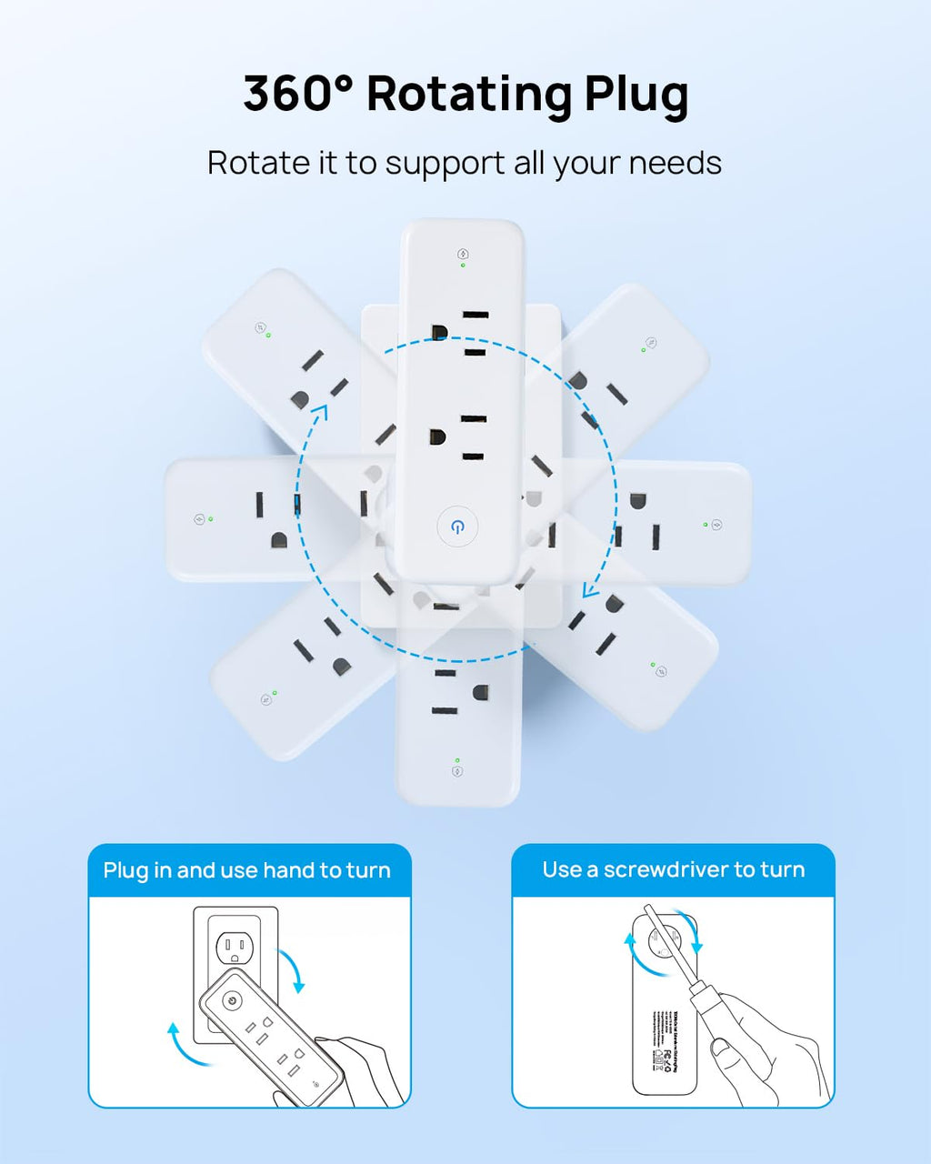 TROND Outlet Extender Surge Protector - 6 AC Outlet Splitter with 360 Rotating Plug, Multi Sockets Wall Expander with Power Switch, 1440J, 3 Way Plug Adapter for Home Bathroom Kitchen Office Dorm