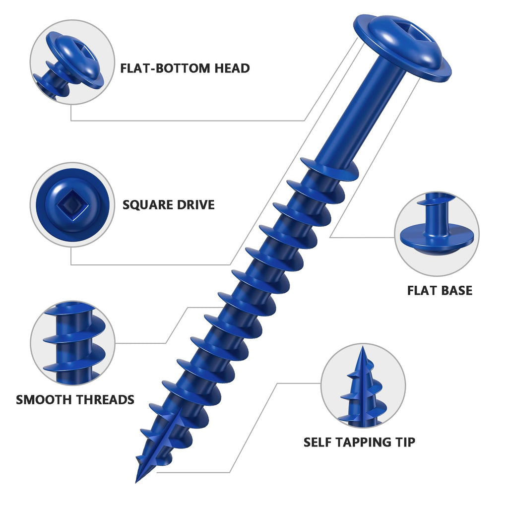Wensilon (Blue) Pocket Hole Screws # 8 * 1-1/4" 323pcs 2lbs Square Hole Wood Screws and Round Head Square Hole self Tapping Screws are Suitable for Wooden use.150MM,60MM Drive bit Included.