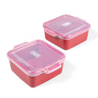 Souper Cubes Stoneware - 5" x 5" Baking Dishes for Oven with Silicone Covers, Premium Mini Ceramic Baking Dishes, Perfect for Reheating Individual Portions in Oven or Microwave, Set of 2 - Cranberry