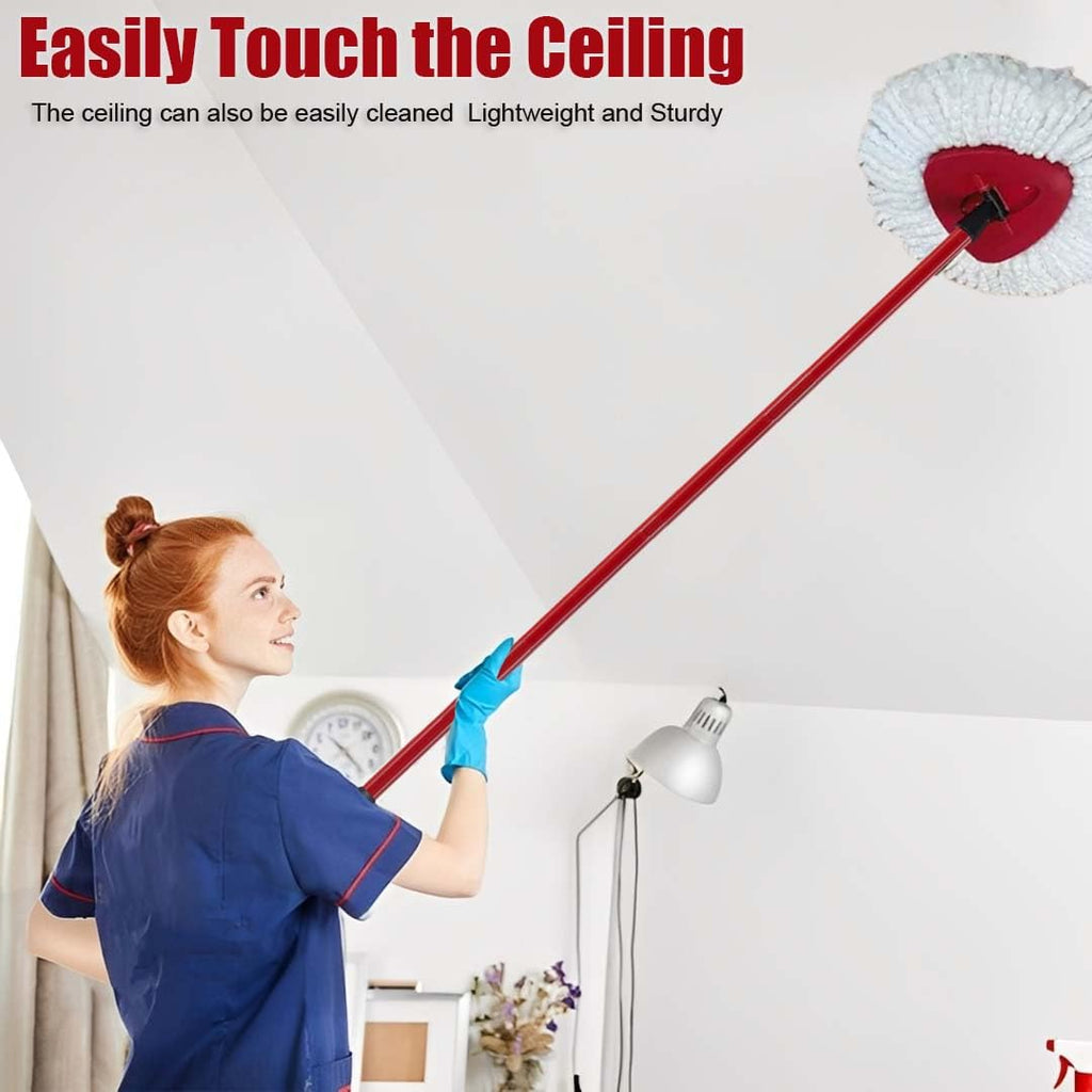 Spin Mop Replacement Head for OCeda EasyWring Microfiber Spin Mops, 2 Microfiber Mop Refills 4-Section 30-to-58 inch Mop Replacement Stick and 1 Base Combo Set (White(1 Tank System)
