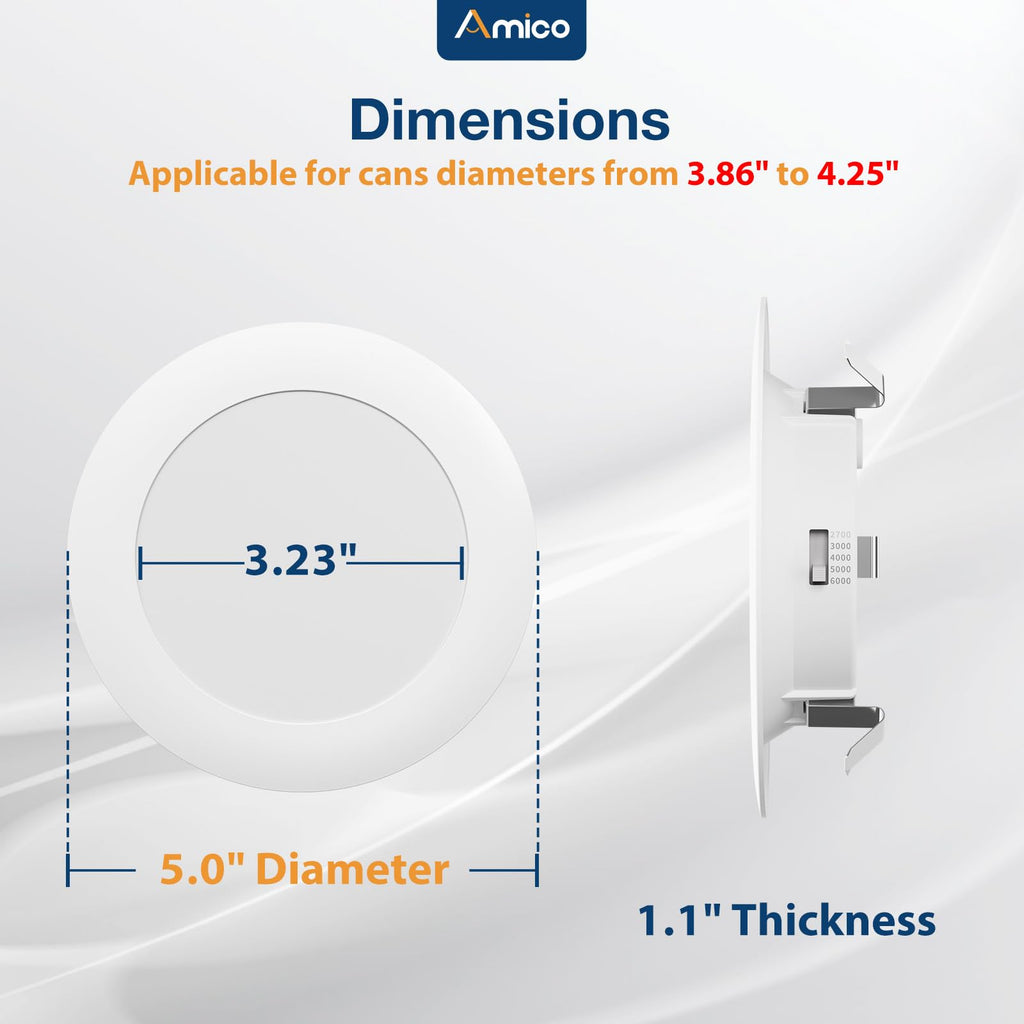 Amico Recessed Lighting 4 Inch, 12 Pack 5CCT Flat LED Can Lights, 2700K/3000K/4000K/5000K/6000K Selectable, 7W=60W, 700LM Brightness, Retrofit Installation - ETL & FCC, White