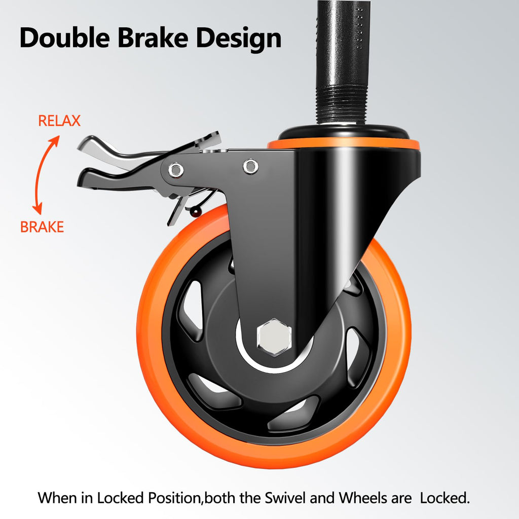 Caster Wheels Heavy Duty 5 Inch Stem Caster 2400Lbs, Threaded Stem Casters 3/8"-16 x 1(Stem Diameter 3/8", Stem Length 1"), Safety Locking Caster Set of 4, Industrial Castor Wheels for Cart,Furniture
