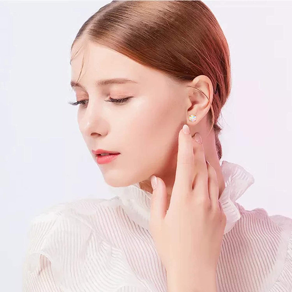 Dwearbeauty Rose gold Earrings, 6 Pairs Earrings Set Cubic Zirconia stud Earring with 18K Rose Gold Plated Hypoallergenic Opal Earring Small for Women