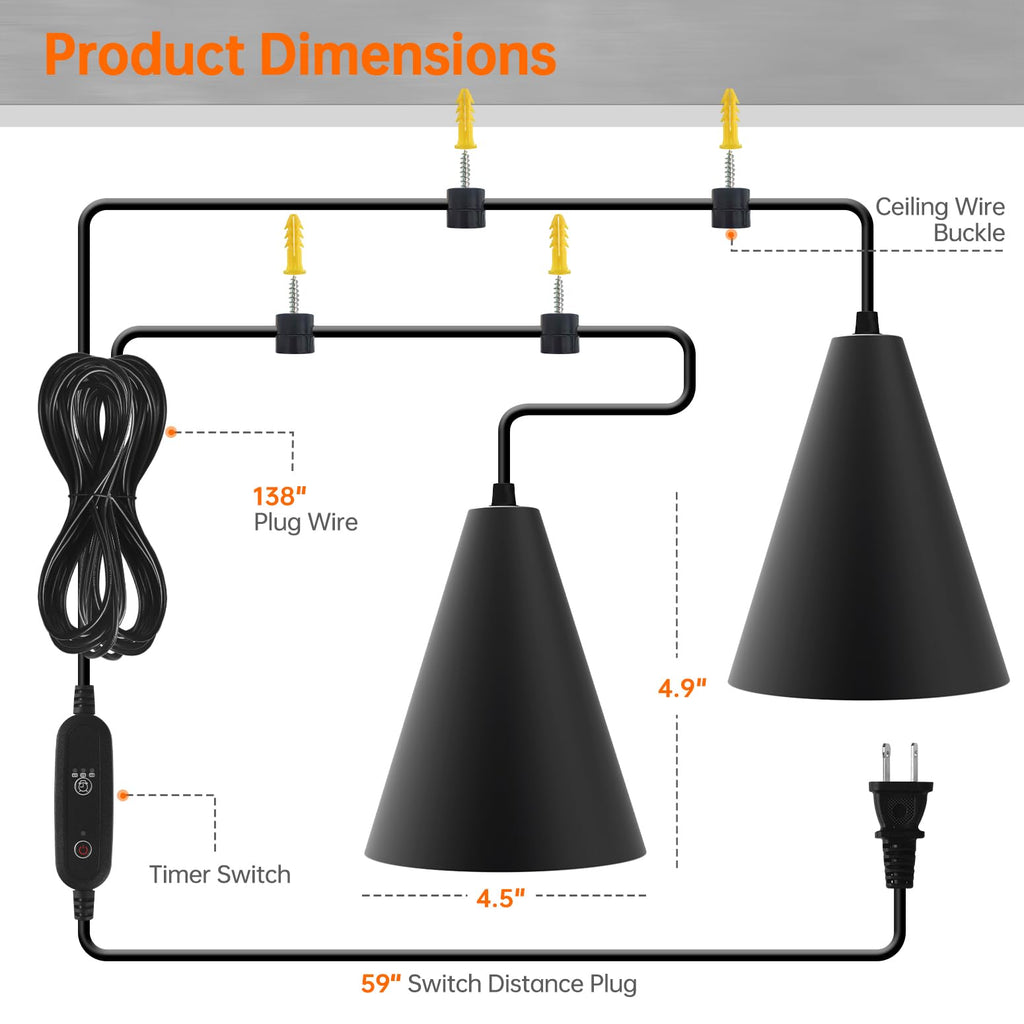 Bstrip Hanging Grow Light for Indoor Plants, Two Head One-Cord 50W