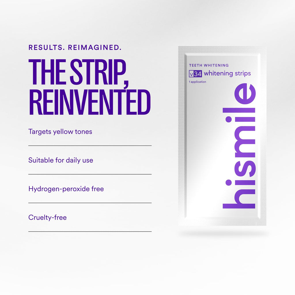 Hismile V34 Whitening Strips, Teeth Whitening Strips, Purple Tooth Whitening, Purple Whitening Strips, Tooth Stain Treatment, Combining Whitening and Colour Correction