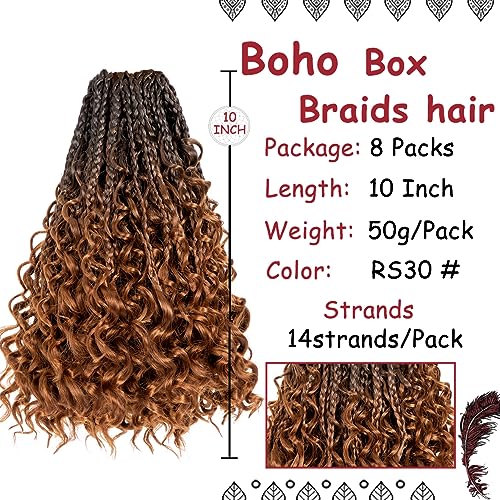 Beverlee Goddess Box Braids Crochet Hair 10 Inch Crochet Boho Box Braids Crochet Braids 8 Packs Bohemian box braids Box Braids with Curly Ends Messy Pre-looped Synthetic Crochet Hair for Women 53#