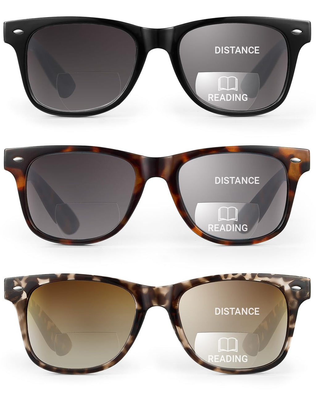 LADEESSE 3 Pack Bifocal Reading Sunglasses for Women, UV400 Sun Readers Glasses Spring Hinge Outdoor Sunglasses +2.50