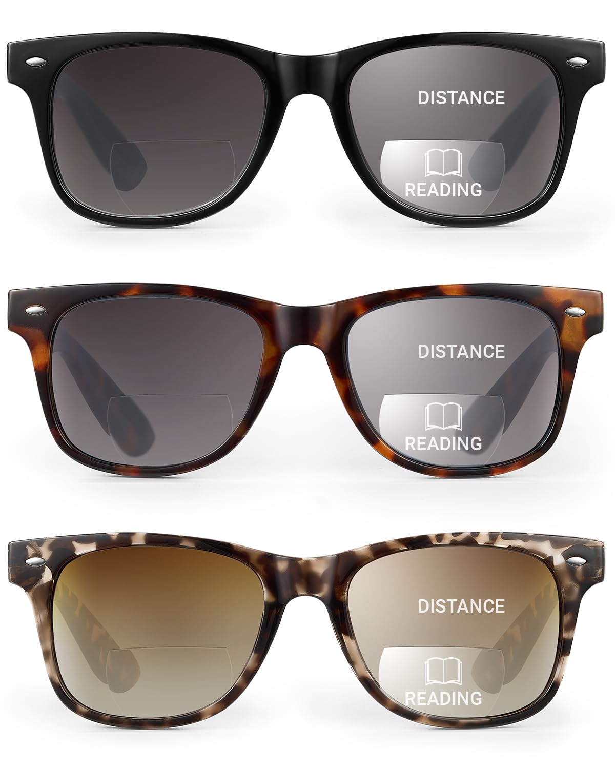 LADEESSE 3 Pack Bifocal Reading Sunglasses for Women, UV400 Sun Readers Glasses Spring Hinge Outdoor Sunglasses +2.50