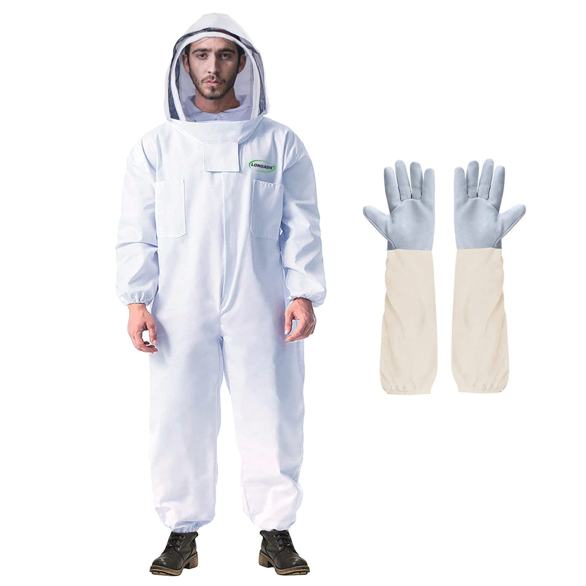 LONGADS Bee Suit for Men, Full Body Beekeeper Suit with Gloves and Veil XL