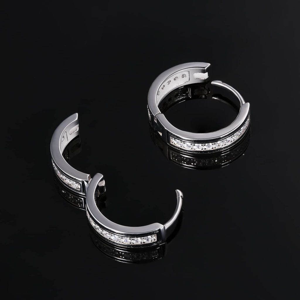 KRKC&CO Hoop Earrings Men, Sterling Silver, 14K/White Plated Hypoallergenic