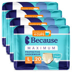 Because Premium Maximum Plus Adult Incontinence and Postpartum Bladder Leak Underwear for Women, Maximum Absorbency, Disposable, Beige, Large, 80 Count (4 Packs of 20)
