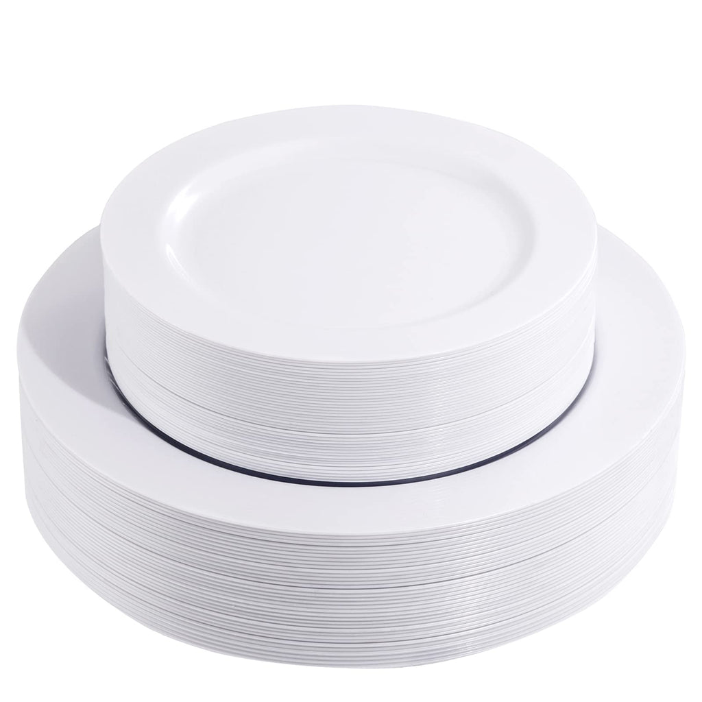 FLOWERCAT 60PCS White Plastic Plates - Heavy Duty White Disposable Plates for Mother's Day/Birthday Party/Wedding -serve for 30 guests Include 30PCS 10.25" & 30PCS 7.5" Plates for Party