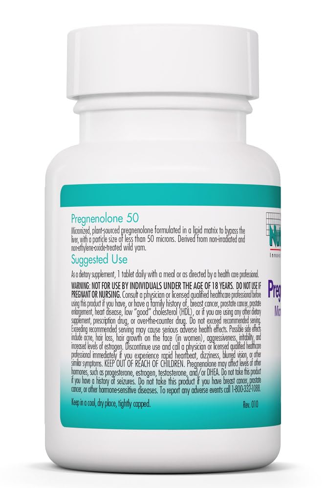 NutriCology Pregnenolone 50 mg - Micronized Hormone Precursor - Stress & Well-Being Support - Enhanced Absorption Formula - 60 Servings - 60 Tablets