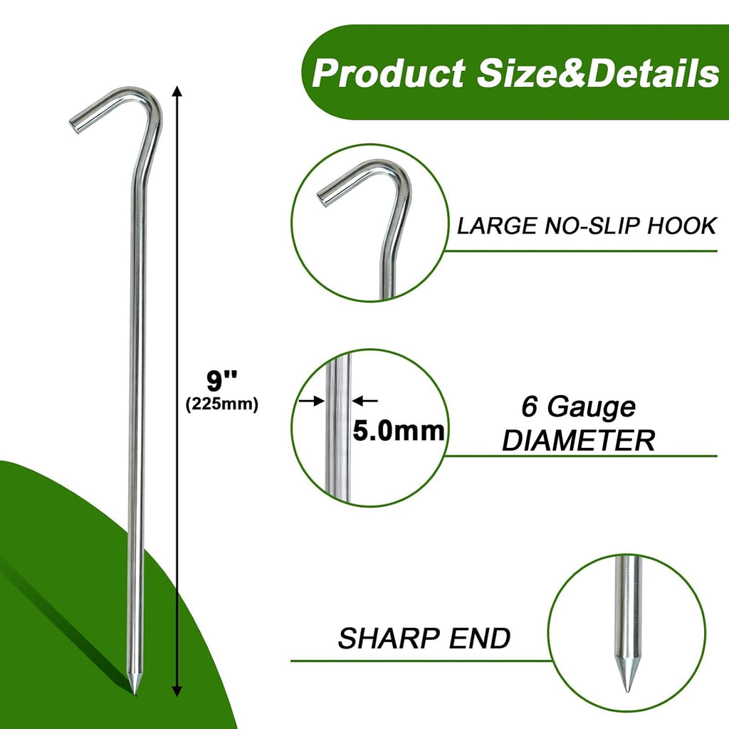 AAGUT Metal Tent Stakes Heavy Duty 9 Inch, Anti-Rust Yard Pegs for Camping