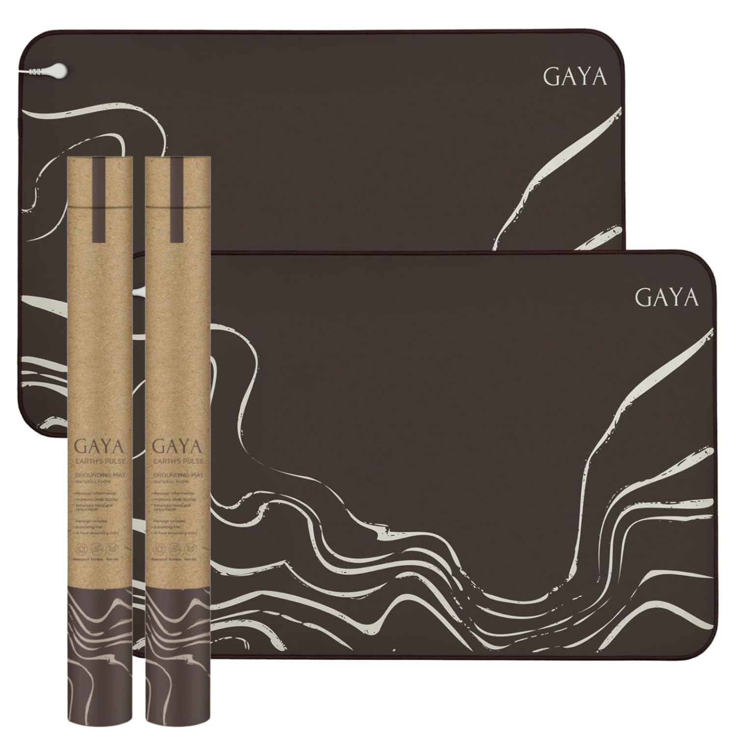 GAYA Grounding Mat for Feet, Sleep Improvement, Back Pain Relief, Muscle Relaxation & Stress, 2X 15ft Cord, 100K Ohm Resistor | Conductive Carbon | Earthing Pads for Bed Couch, Desk (24''X16'')
