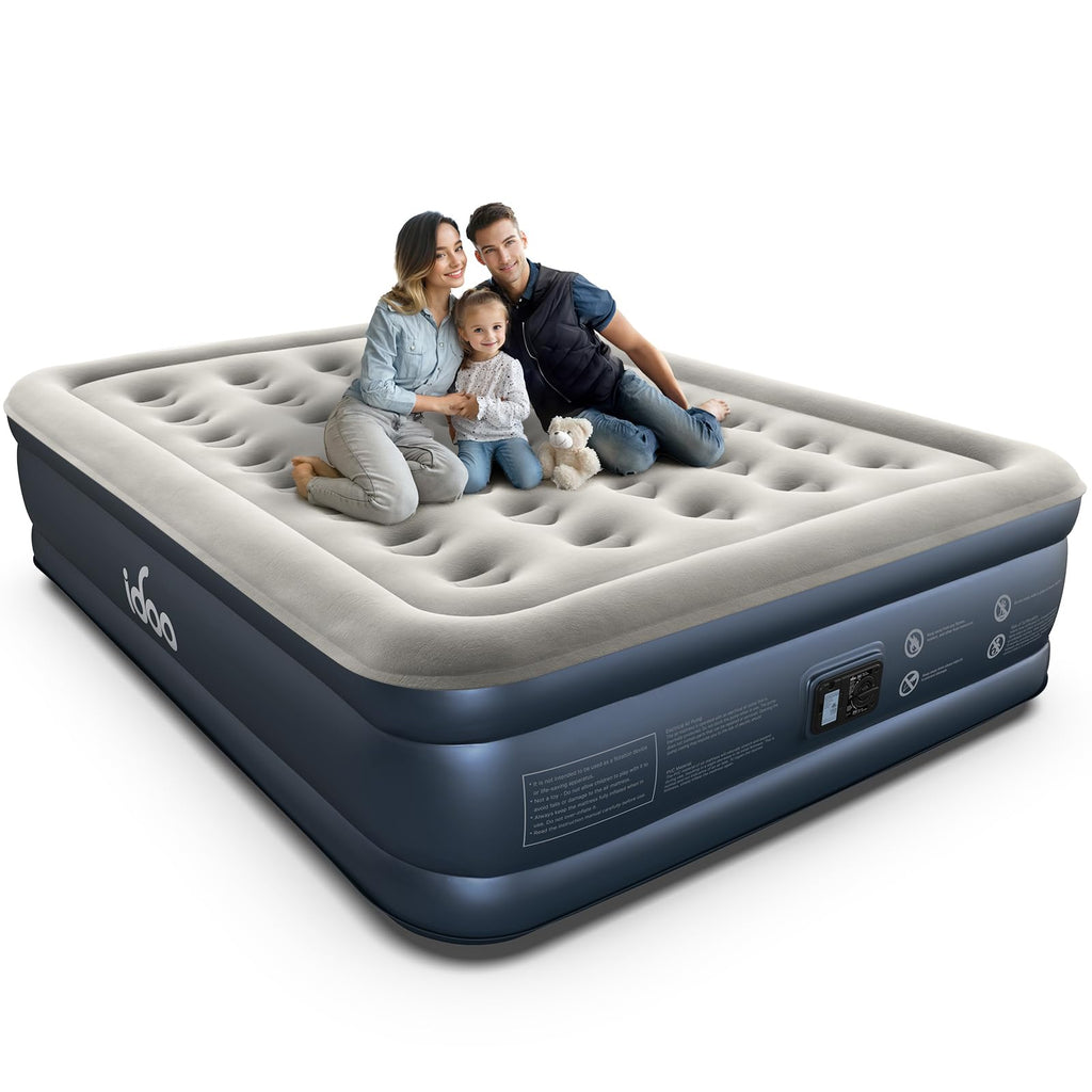 iDOO Luxury Air Mattress with Built in Pump, Queen Size Inflatable Mattress for Camping, Guests & Home, 18" Raised Comfort Blow up Mattress, Durable, Portable & Waterproof Air Bed, colchon inflable