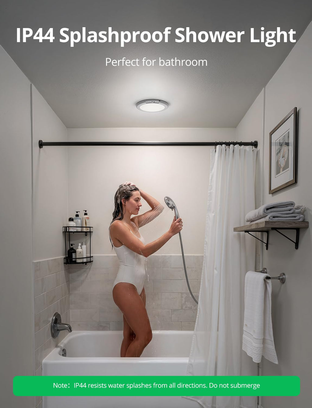 Bojim Wireless Waterproof Shower Light Rechargeable Motion Sensor Closet Ceiling Light, Magnetic Cordless Battery Powered Lights with Remote for Bathroom Stairs Shed