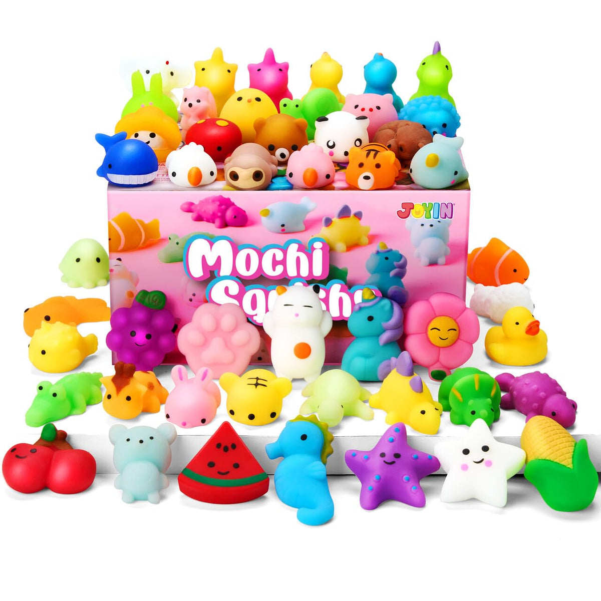 JOYIN Mochi Squishy Toy Set, 100 Pack Mini Squishy Mochi, Party Favors for Kids, Kawaii Stress Relief Toys, Basket Stuffers, Goodie Bags Fillers, Birthday Gifts, Classroom Prizes, Halloween