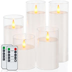 Homemory Realistic Flickering Battery Operated Candles, LED Fake Electric Candle with Remote Control and Timer, Flameless Candles for Home, Christmas Decoration, White, Set of 5