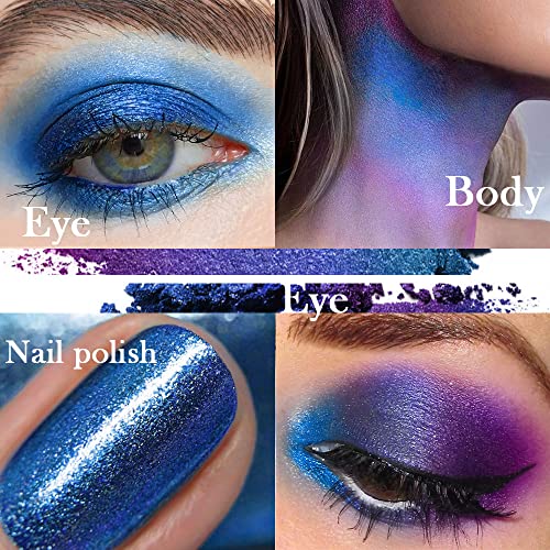 evpct 2Pcs Dark Royal blue Blue purple Duochrome MultiChrome Chameleon Rainbow Chrome Shimmer Eyeshadow Palette Set Loose High Pigment Metallic Holographic Eyeshadow Makeup Pallet, 2g, (02&04)
