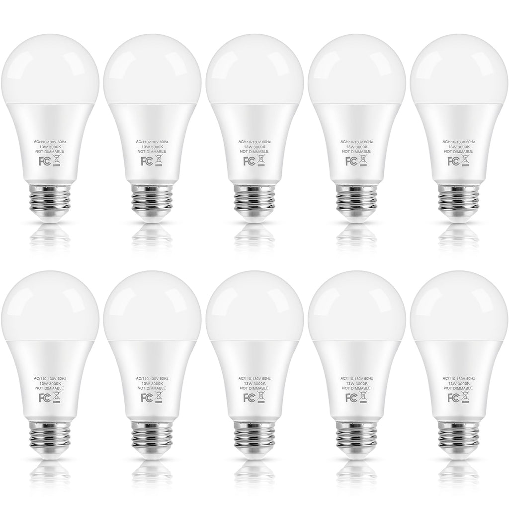 LED Light Bulbs, 100 Watt Equivalent A19 LED Bulbs, 13W 3000K Soft White 1500 Lumens Non-Dimmable Bright E26 Edison Medium Screw Bulbs for Home Bedroom Kitchen Living Room Office Lamp, 10-Pack