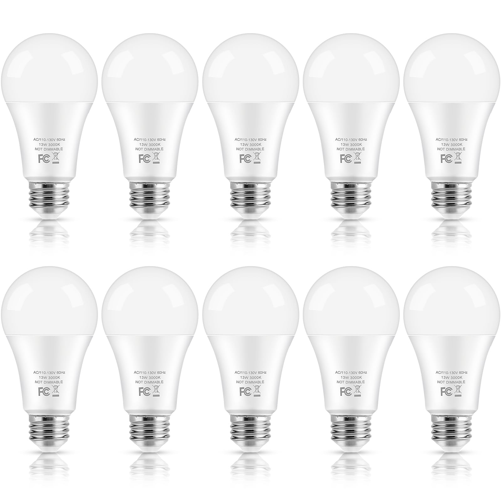 LED Light Bulbs, 100 Watt Equivalent A19 LED Bulbs, 13W 3000K Soft White 1500 Lumens Non-Dimmable Bright E26 Edison Medium Screw Bulbs for Home Bedroom Kitchen Living Room Office Lamp, 10-Pack