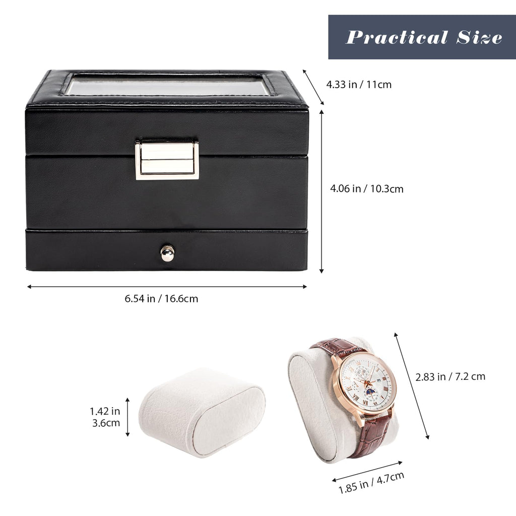 ProCase Watch Box, 3 Slot Watch Display Case with Drawer -Black