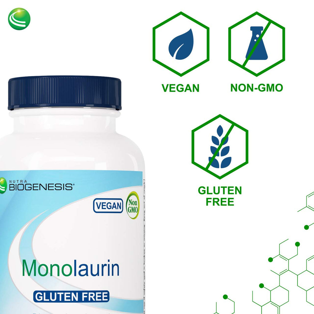 Nutra Biogenesis Monolaurin - Monolaurin Capsules, Coconut Monolaurin Support Supplement for Men & Women, 1000mg Per Serving for Adults - 120 Vegan Capsules