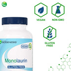 Nutra Biogenesis Monolaurin - Monolaurin Capsules, Coconut Monolaurin Support Supplement for Men & Women, 1000mg Per Serving for Adults - 120 Vegan Capsules