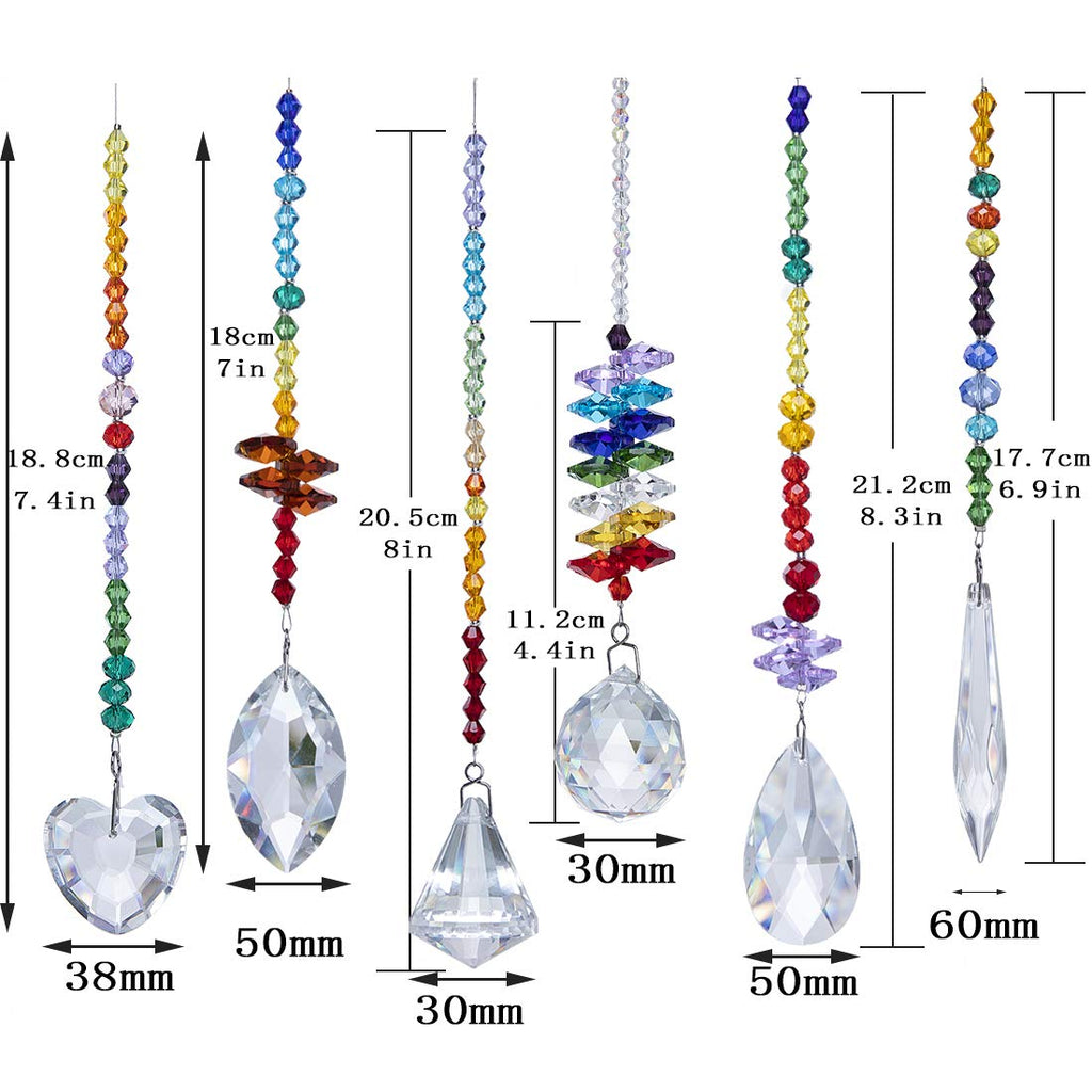 6 Pcs Colorful Crystal Prism Pendants Chandelier Window Suncatcher Decor