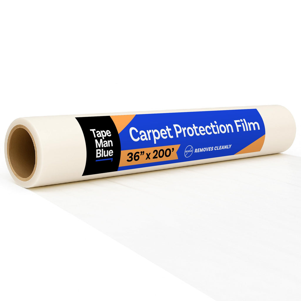 TapeManBlue Carpet Protection Film 36" x 200' roll, Self Adhesive Plastic Carpet Protector Film with Clean Removal & Easy Unwind, Durable Protection Tape to Shield Your Surface from Dirt and Spills