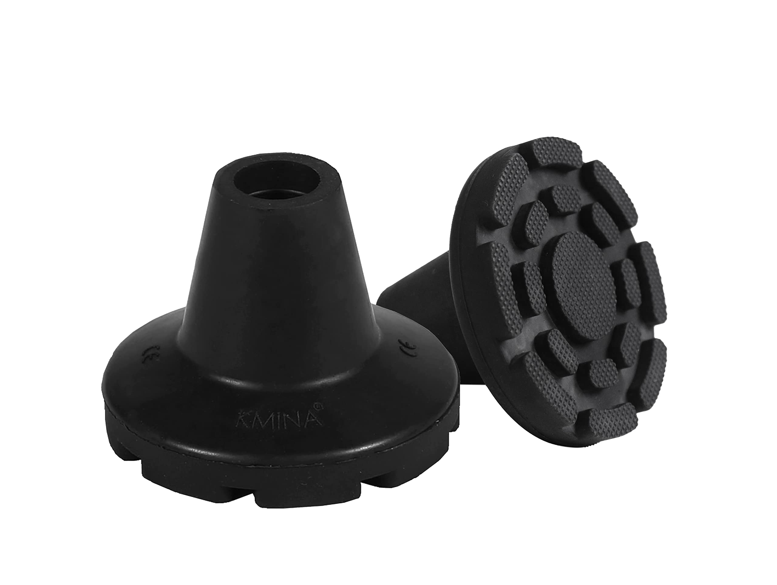 KMINA Crutch Tips 7/8 Inch (x2 Units), All Terrain Non-Slip Cane Tips, Heavy Duty Rubber Replacement, Wide Base Stability, Patented, Made in Europe