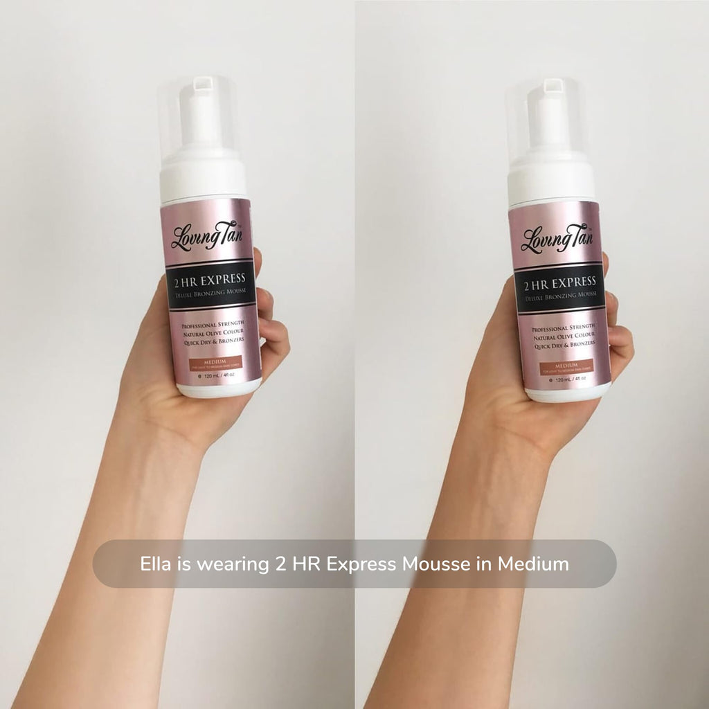 Loving Tan 2 HR Express Self Tanning Mousse, Medium - Streak Free, Natural, Professional Quality - 5+ Sunless Self Tanner Applications per Bottle, Cruelty Free, Naturally Derived DHA - 4 FL Oz