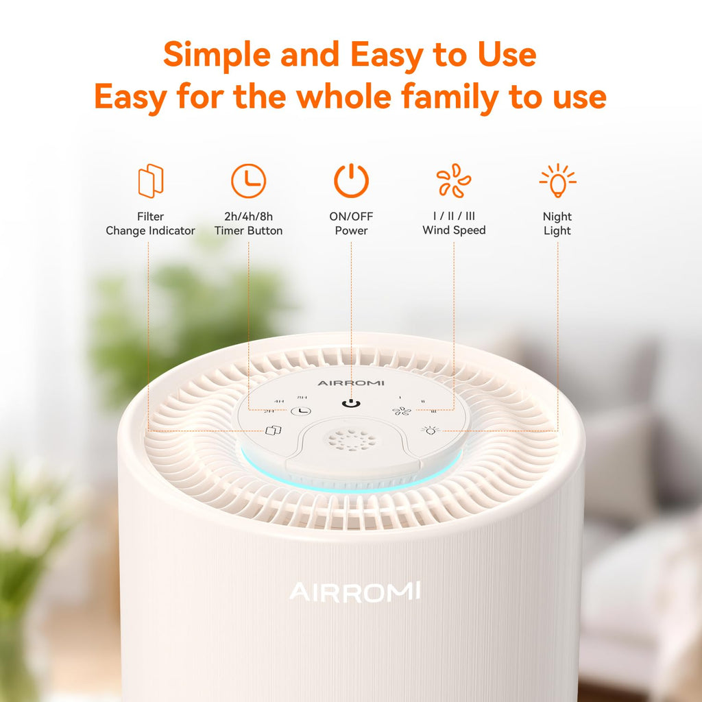 AIRROMI Air Purifier for Bedroom with A2001 Creamy Beige