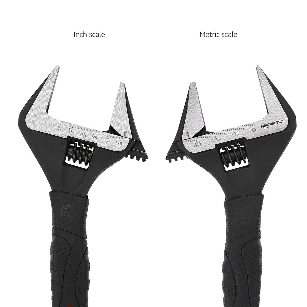 Amazon Basics 4-Piece Wide Jaw Adjustable Wrench Set with Soft Grip, Includes: 6-inch (150mm), 8-inch (200mm), 10-inch (250mm), 12-inch (300mm)