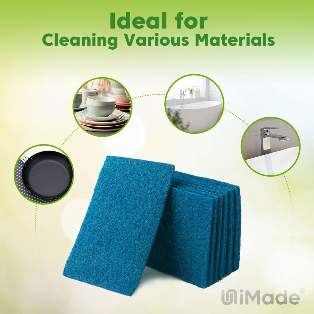 UNIMADE Non-Scratch Scouring Pads, 96Pcs Household Scour Pads for Kitchen, Garage and Outdoors, Reusable Dish Scrubber Pads for Pan and Metal Grill - Blue