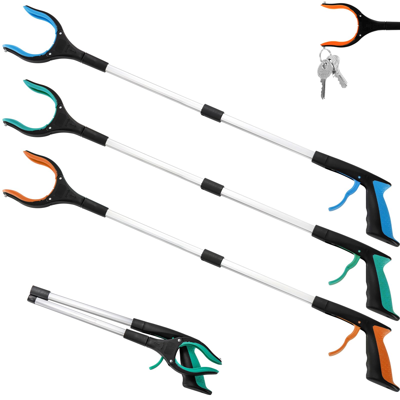 YOUEON 3 Pack Foldable Grabber Reacher Tool for Elderly, 32" Reacher Grabber Pickup Tool, Handy Trash Claw Grabber, Reaching Assist Tool for Trash Pick Up, Garden Nabber, Litter Picker, 3 Colors