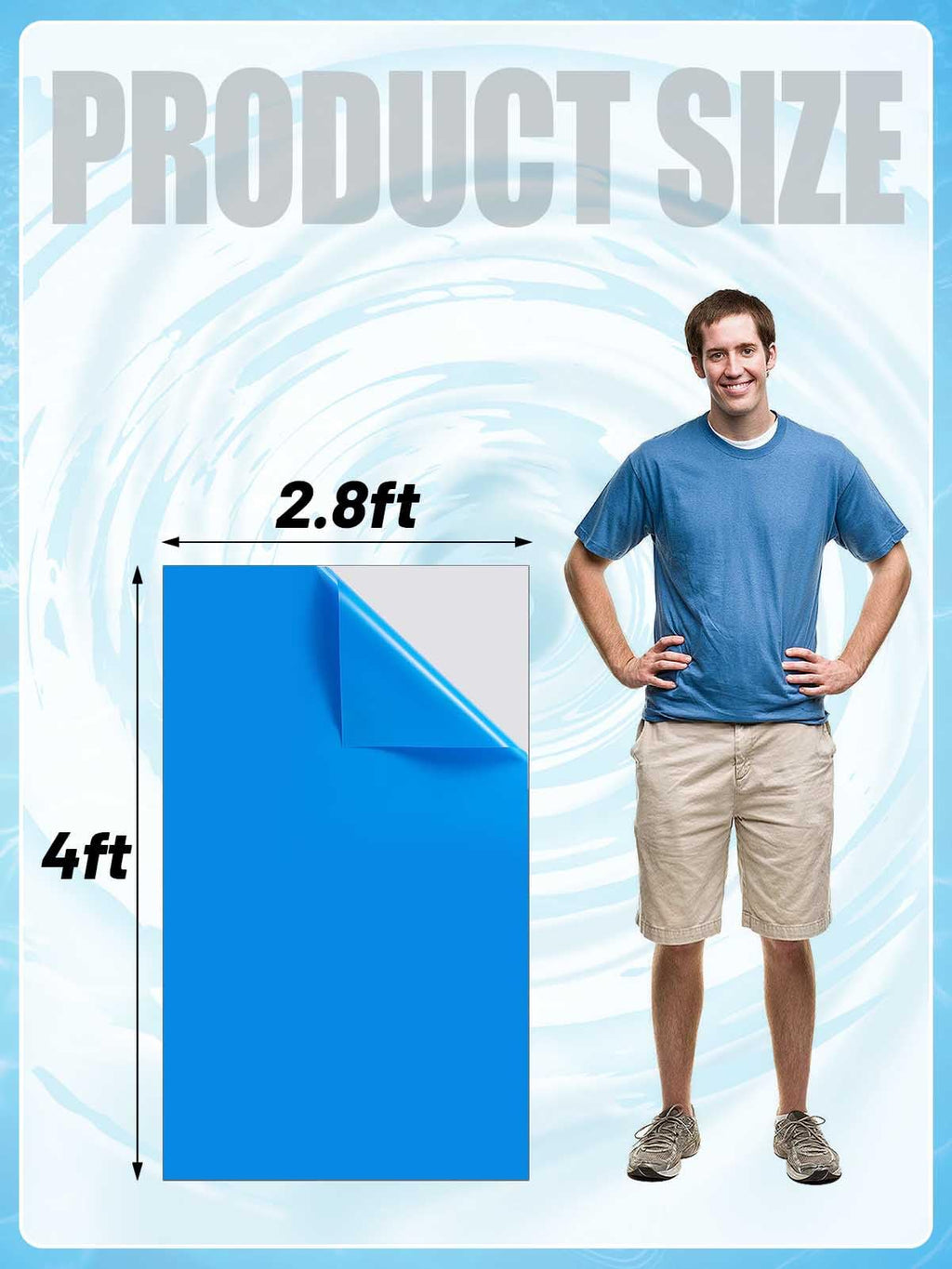 Aulock 4ft x 2.8ft Exlarge Pool Liner Repair Patch - Self-Adhesive Vinyl Patch Kit for In-Ground or Above Ground Pools Inflatable Swimming Pools, Blue
